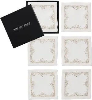 Kim Seybert Pin Dot Cocktail Napkins in White, Gold & Silver, Set of 6