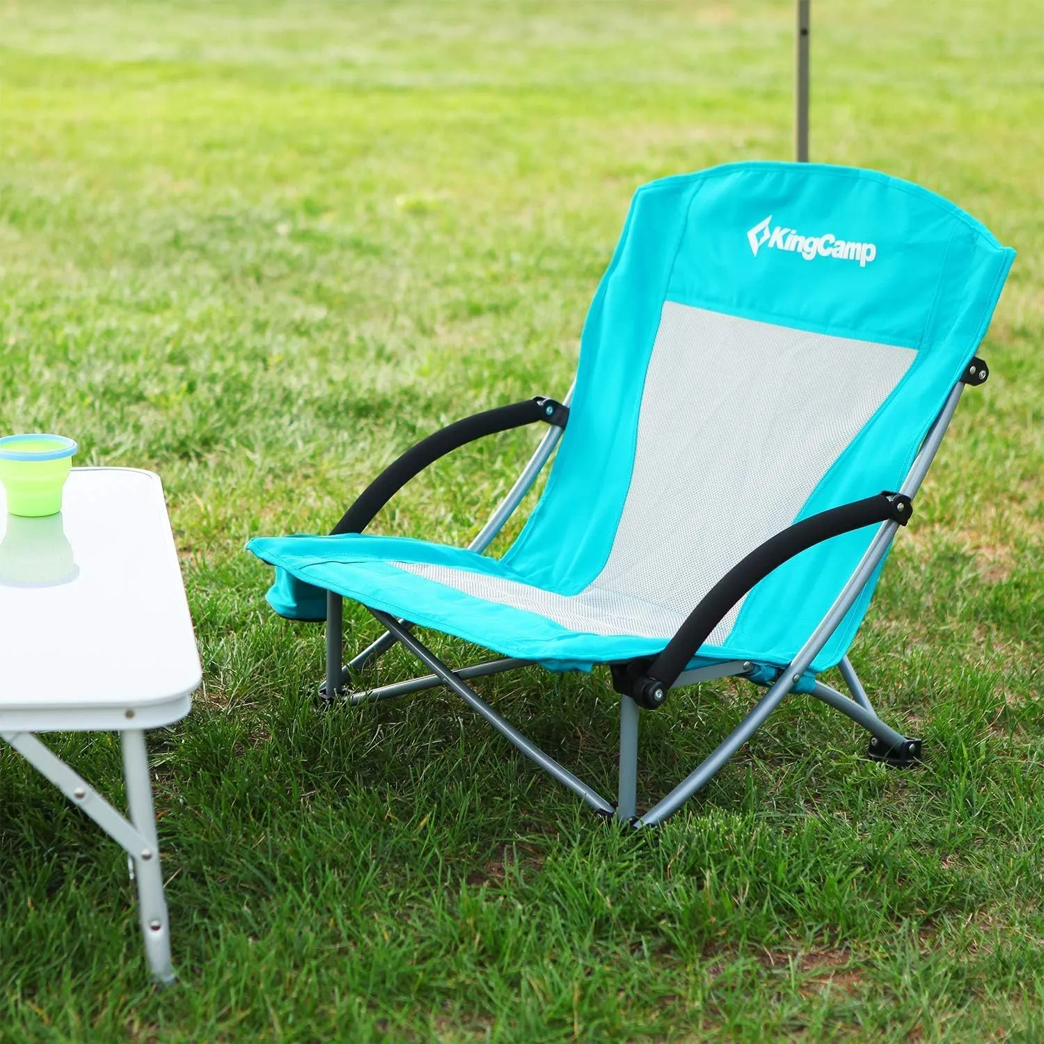KingCamp Low Folding Beach Chair - Portable & Heavy Duty Beach Gear with 300lbs Capacity, Low Seat Design, Lightweight Camping Chair for Adults, Beach, Picnic, Concert & Outdoor Activities