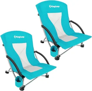 KingCamp Low Folding Beach Chair - Portable & Heavy Duty Beach Gear with 300lbs Capacity, Low Seat Design, Lightweight Camping Chair for Adults, Beach, Picnic, Concert & Outdoor Activities