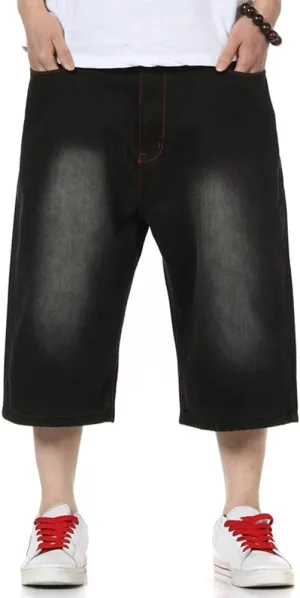 Kinghua Baggy Jean Shorts for Men Casual Loose Fit Hip Hop Skateboard Denim Shorts