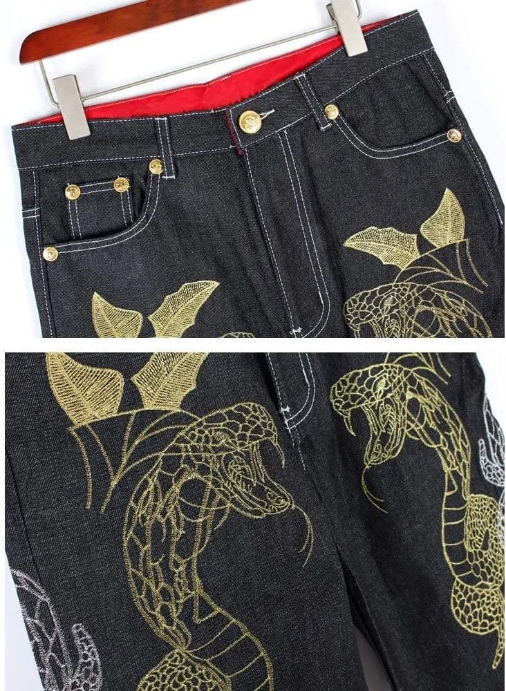 Kinghua Baggy Jean Shorts for Men Casual Loose Fit Hip Hop Skateboard Denim Shorts