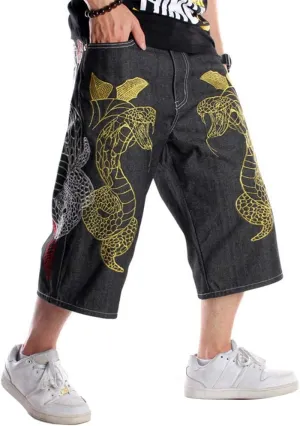 Kinghua Baggy Jean Shorts for Men Casual Loose Fit Hip Hop Skateboard Denim Shorts