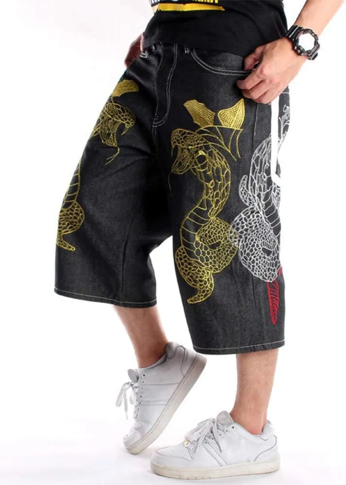 Kinghua Baggy Jean Shorts for Men Casual Loose Fit Hip Hop Skateboard Denim Shorts