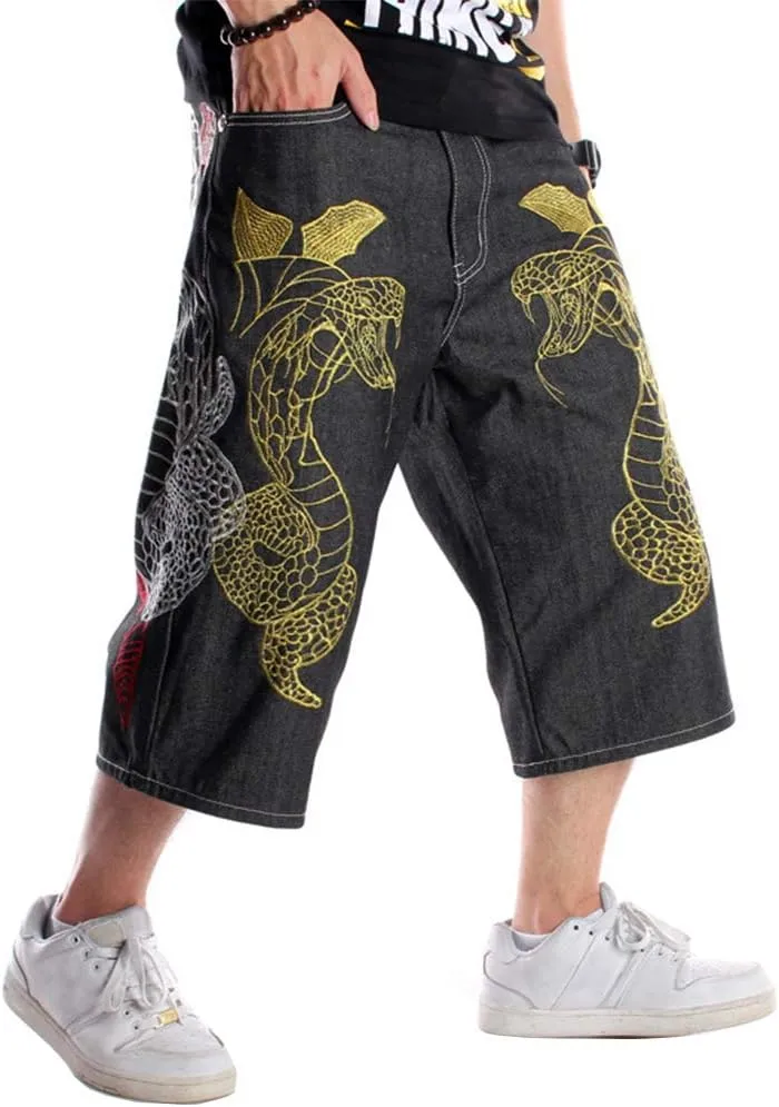 Kinghua Baggy Jean Shorts for Men Casual Loose Fit Hip Hop Skateboard Denim Shorts