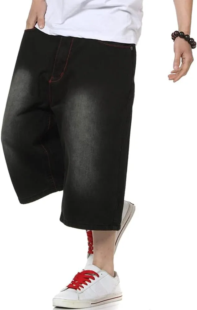 Kinghua Baggy Jean Shorts for Men Casual Loose Fit Hip Hop Skateboard Denim Shorts