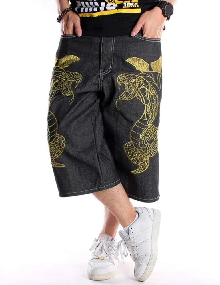 Kinghua Baggy Jean Shorts for Men Casual Loose Fit Hip Hop Skateboard Denim Shorts