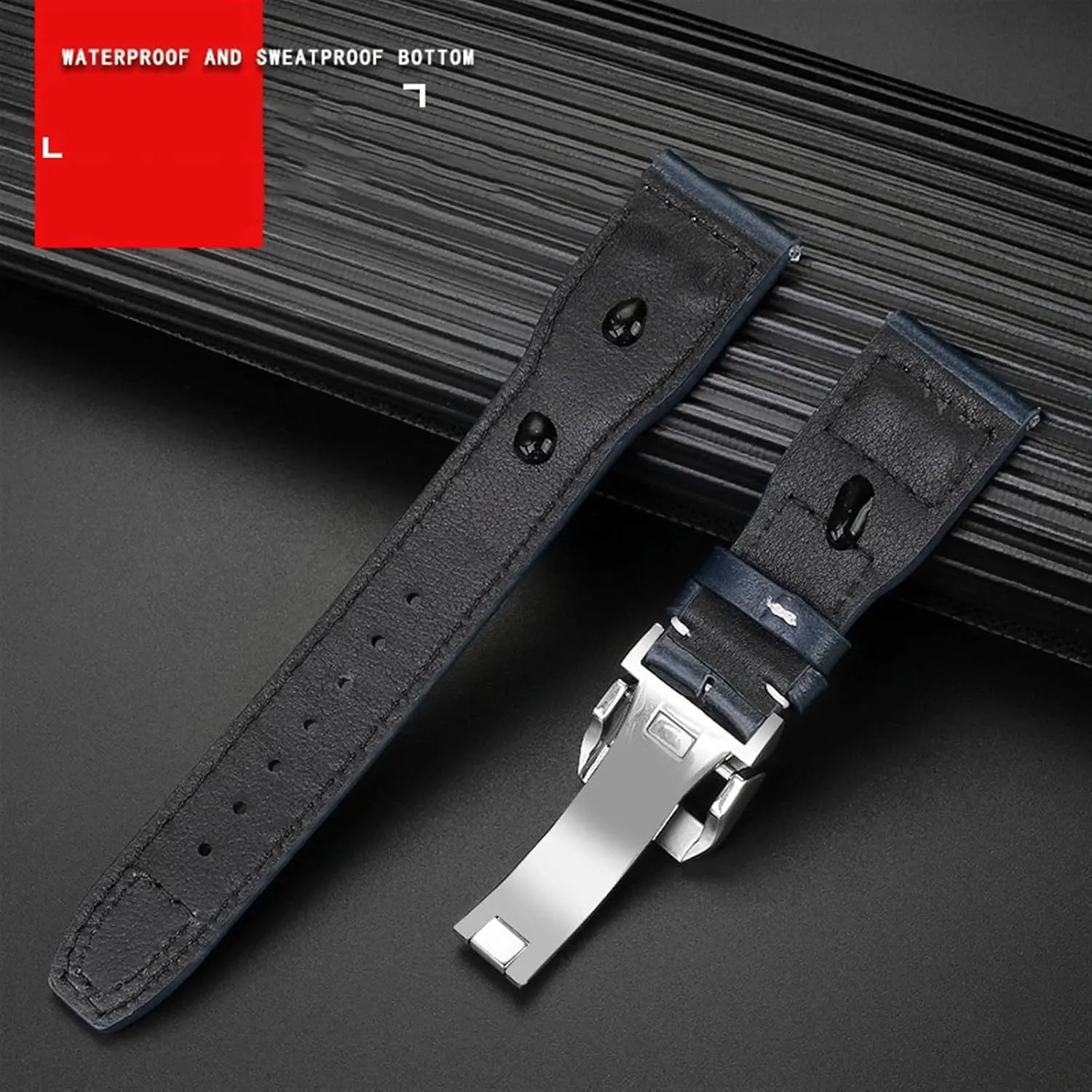KLVN 20 21 22mm Genuine Leather Rivets Watchband Fit For IWC Big Pilot Spitfire Brown Black Blue Cowhide Watch Strap
