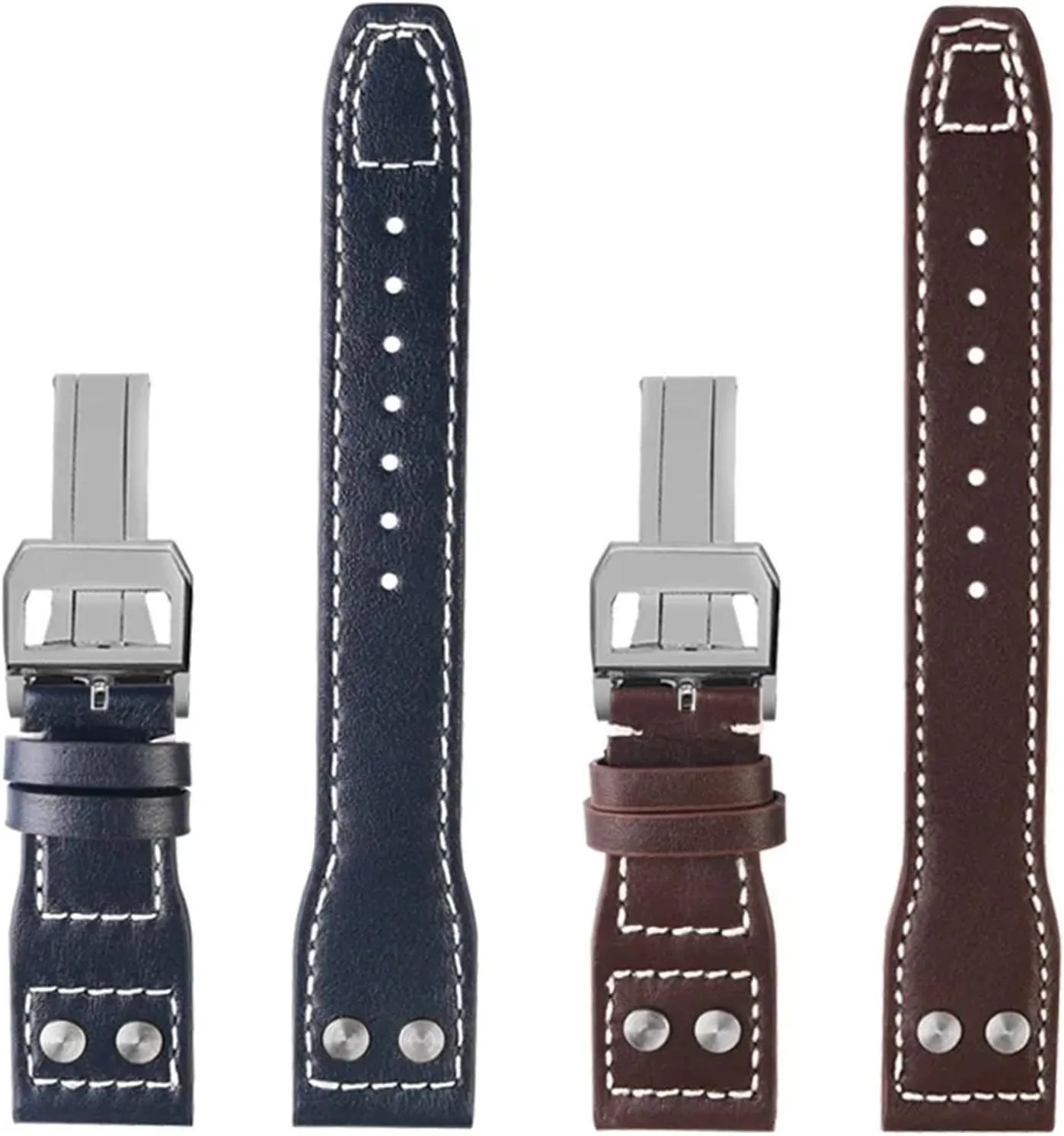 KLVN 20 21 22mm Genuine Leather Rivets Watchband Fit For IWC Big Pilot Spitfire Brown Black Blue Cowhide Watch Strap