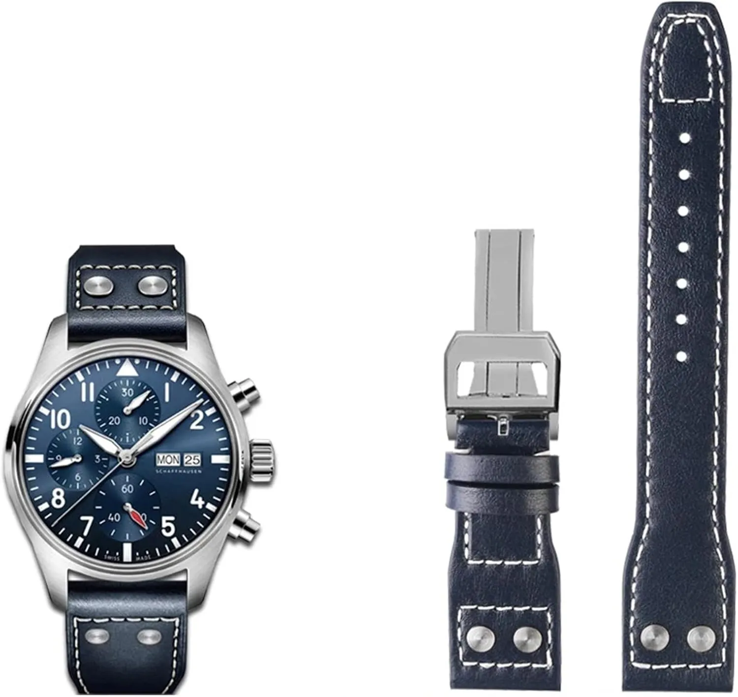 KLVN 20 21 22mm Genuine Leather Rivets Watchband Fit For IWC Big Pilot Spitfire Brown Black Blue Cowhide Watch Strap