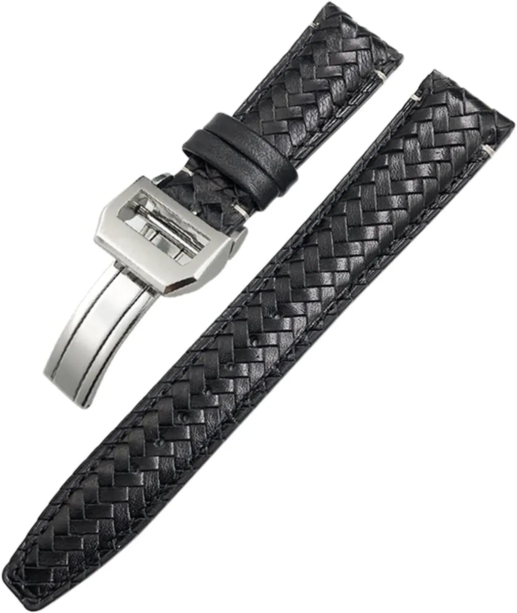 KLVN Curved End Cowhide Woven Watchband 20mm 21mm 22mm Fit For IWC Portugieser Pilots Genuine Leather Watch Strap