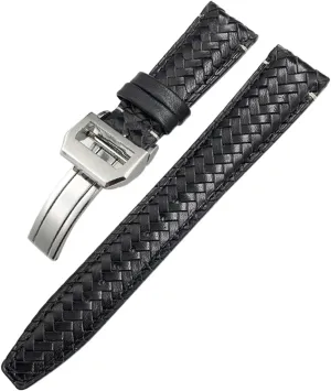 KLVN Curved End Cowhide Woven Watchband 20mm 21mm 22mm Fit For IWC Portugieser Pilots Genuine Leather Watch Strap