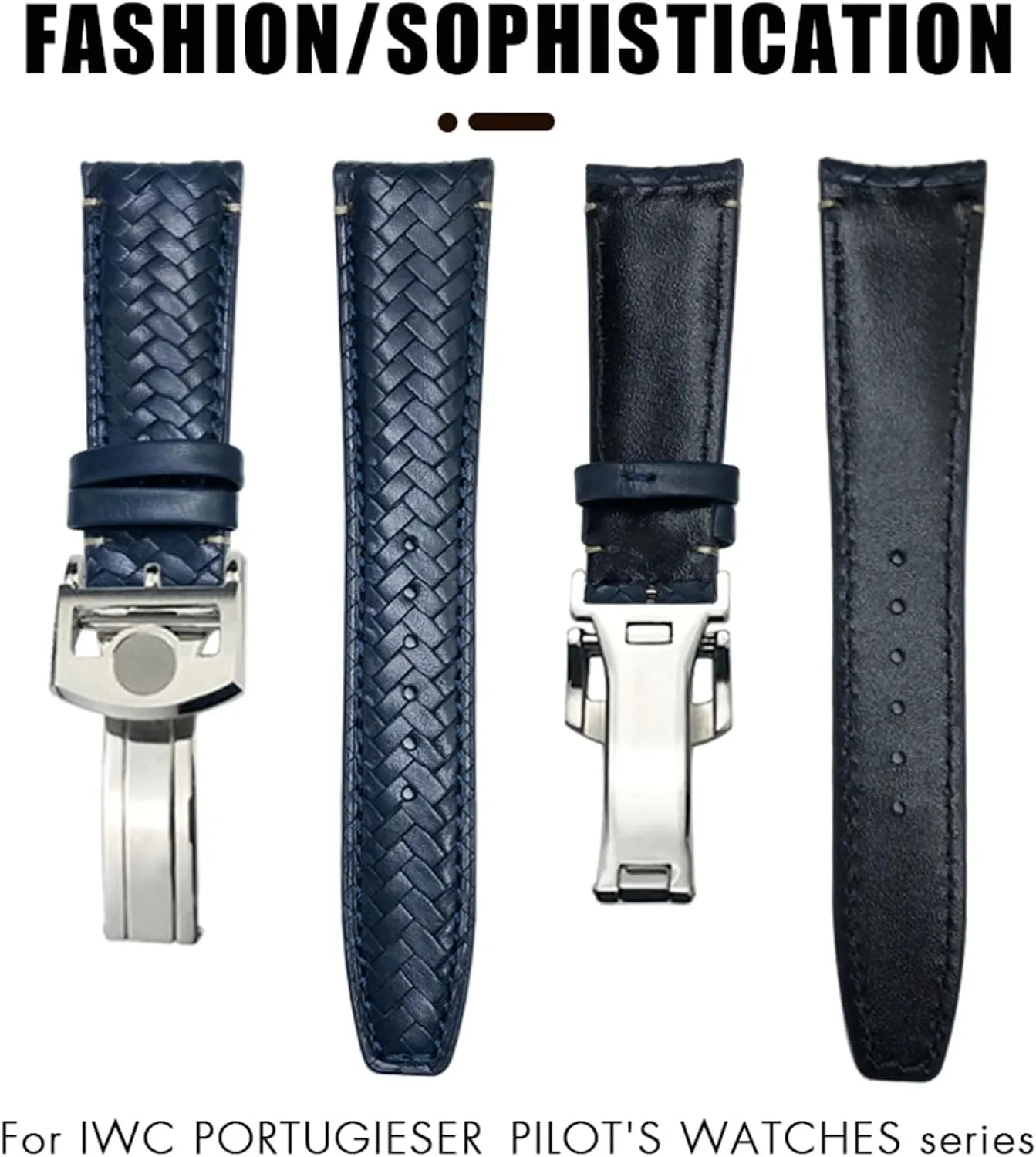 KLVN Curved End Cowhide Woven Watchband 20mm 21mm 22mm Fit For IWC Portugieser Pilots Genuine Leather Watch Strap