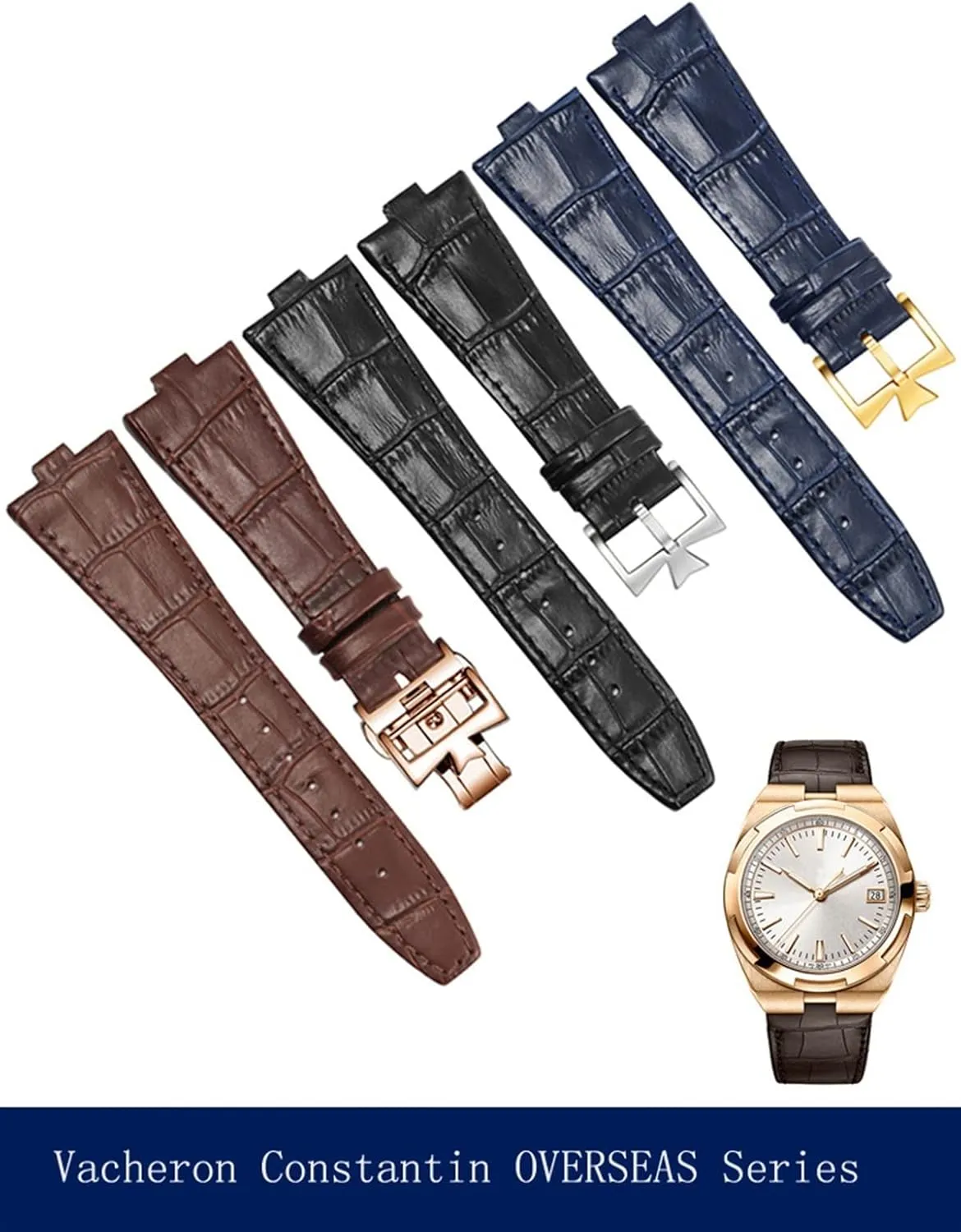 KLVN Genuine Leather Watchband For Vacheron Constantin OVERSEAS Series 4500V 5500V P47040 Stainless Steel Buckle 25 * 8 mm Men Watch Strap