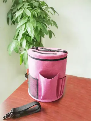 Knitting Bag Yarn Storage Tote with Mesh Pockets, Portable Yarn Organizer with Handle, Purple (rose)