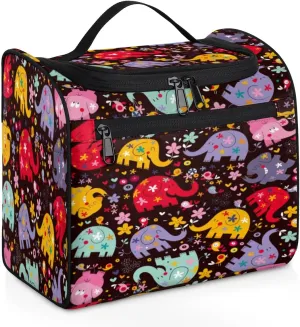 KOBLEN Cute Elephant Style Travel Toiletry Bag Water-Resistant Makeup Cosmetic Bag with Hanging Hook Large Capacity Makeup Organizer for Women Travel Essentials