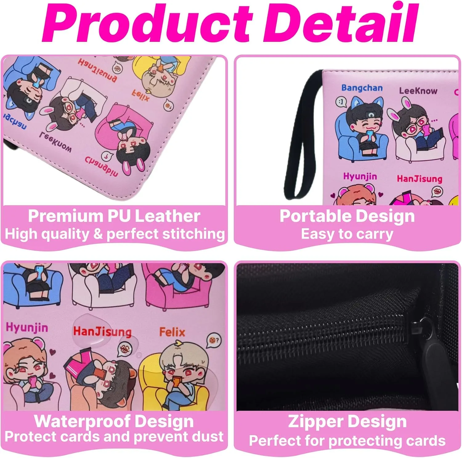 Korean Pop SKZOO Stray Kids Trading PhotoCard Binder Albums Storage 400 - Cute Cartoon Photocard Holder Book with Sleeves, Christmas Gifts for Children, Photo Protect - Lomo Card (Pink)