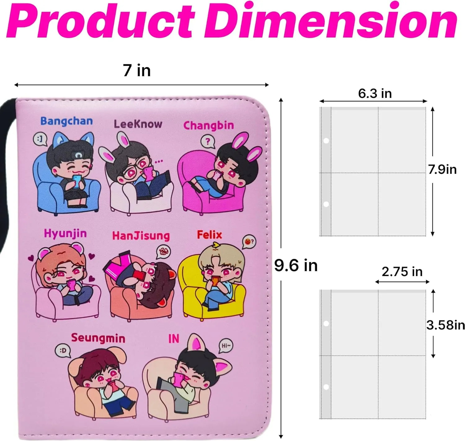 Korean Pop SKZOO Stray Kids Trading PhotoCard Binder Albums Storage 400 - Cute Cartoon Photocard Holder Book with Sleeves, Christmas Gifts for Children, Photo Protect - Lomo Card (Pink)