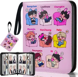 Korean Pop SKZOO Stray Kids Trading PhotoCard Binder Albums Storage 400 - Cute Cartoon Photocard Holder Book with Sleeves, Christmas Gifts for Children, Photo Protect - Lomo Card (Pink)