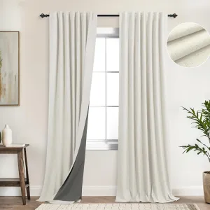 KOUFALL Blackout Curtains 84 Inch Length 2 Panels Set for Bedroom,Cream Thermal Back Tab Linen Textured Farmhouse Curtains for Living Room 84 Inches Long