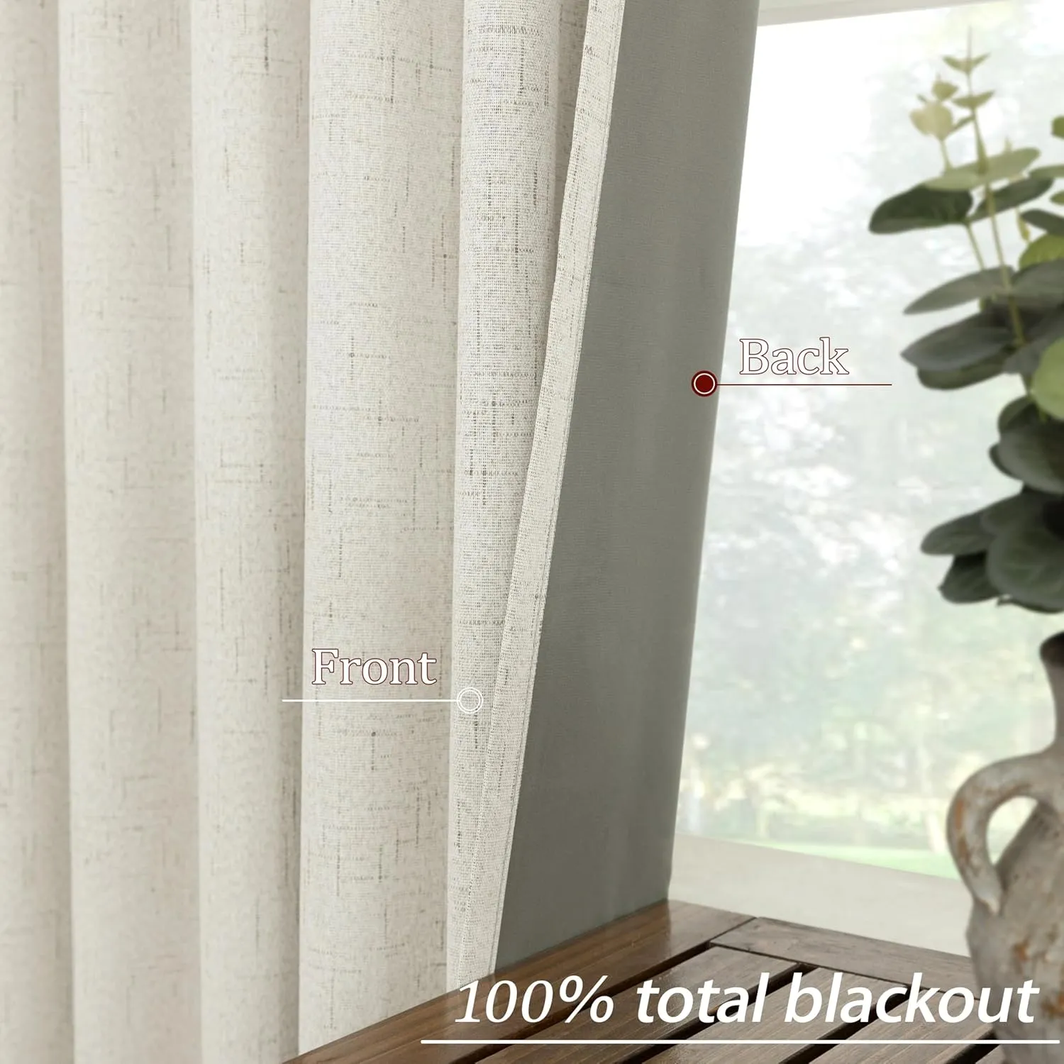 KOUFALL Blackout Curtains 84 Inch Length 2 Panels Set for Bedroom,Cream Thermal Back Tab Linen Textured Farmhouse Curtains for Living Room 84 Inches Long