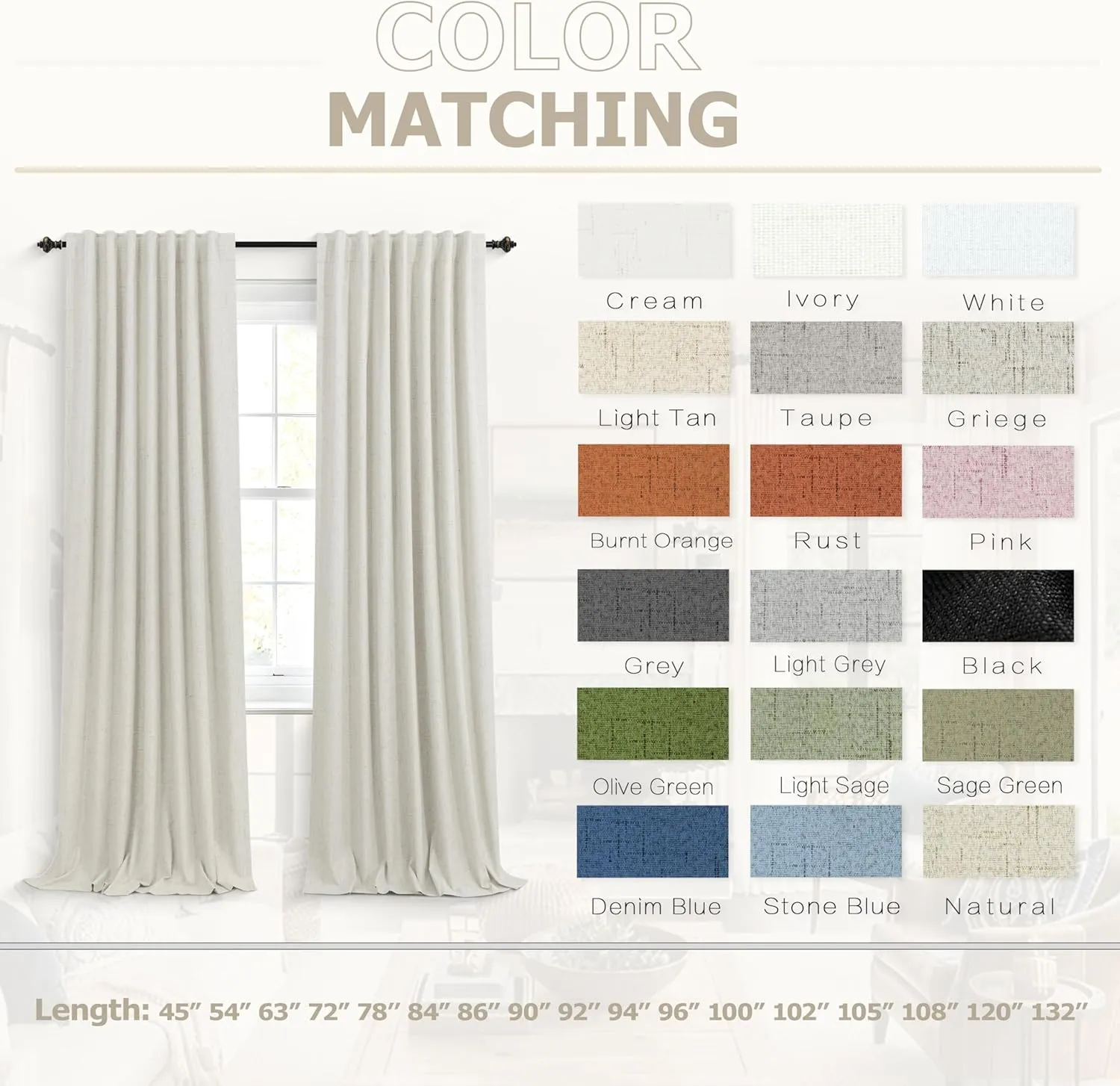 KOUFALL Blackout Curtains 84 Inch Length 2 Panels Set for Bedroom,Cream Thermal Back Tab Linen Textured Farmhouse Curtains for Living Room 84 Inches Long