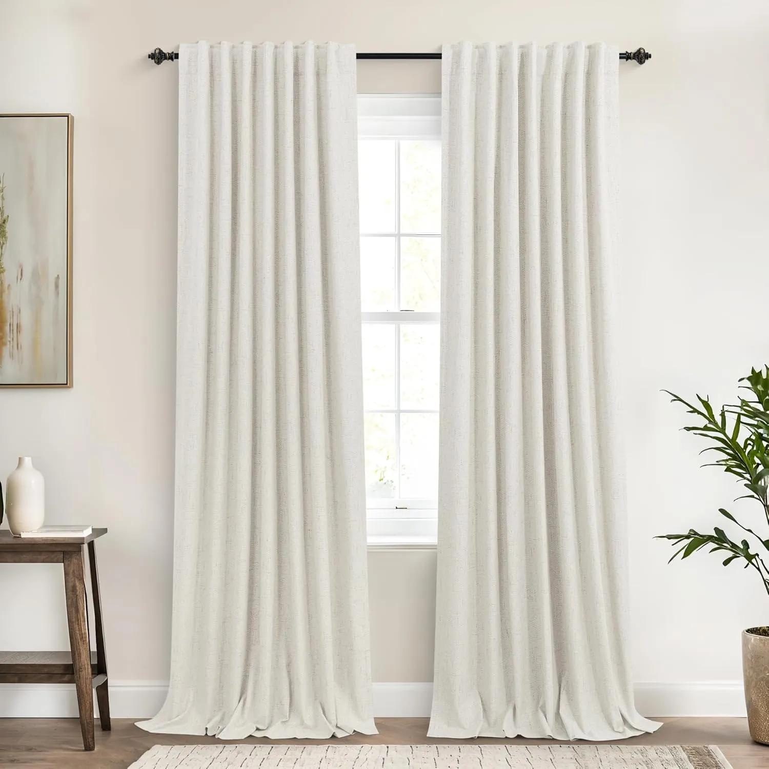 KOUFALL Blackout Curtains 84 Inch Length 2 Panels Set for Bedroom,Cream Thermal Back Tab Linen Textured Farmhouse Curtains for Living Room 84 Inches Long