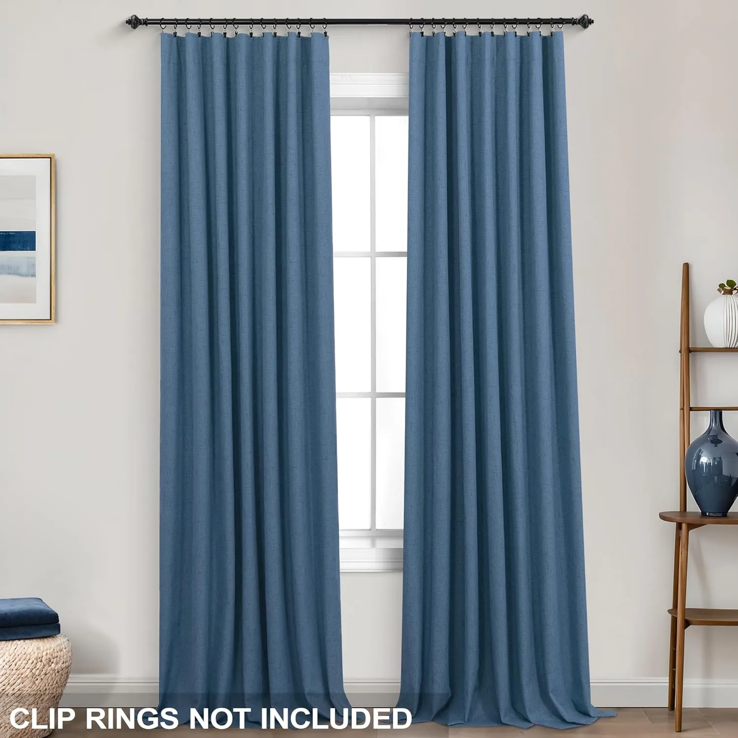 KOUFALL Denim Blue Back Tab Linen Blackout Curtains for Living Room 52 by 96 Inch Length