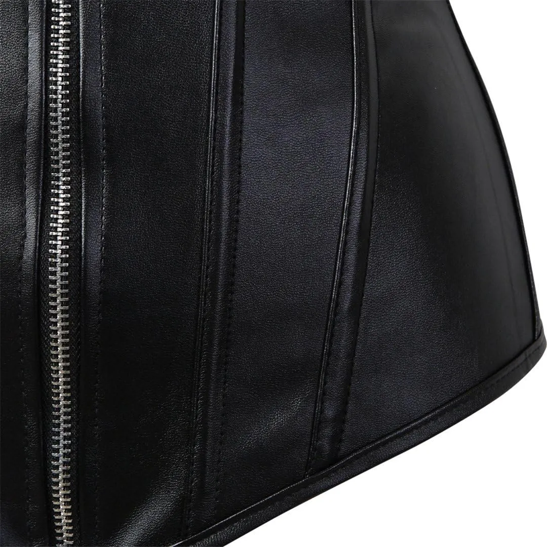 Kranchungel Corsets for Women Plus Size Faux Leather Steampunk Corset Top Zipper Bustier