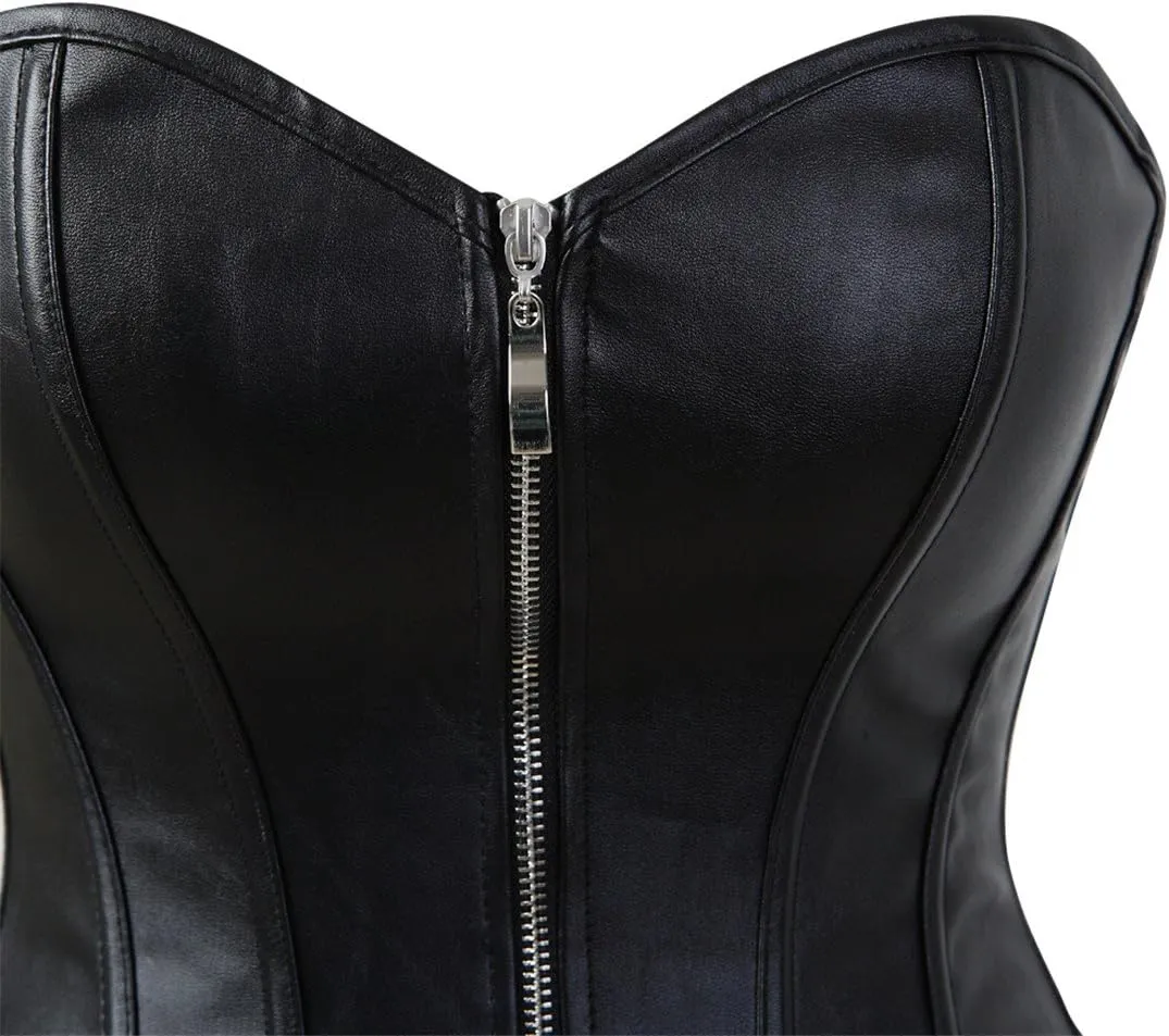 Kranchungel Corsets for Women Plus Size Faux Leather Steampunk Corset Top Zipper Bustier