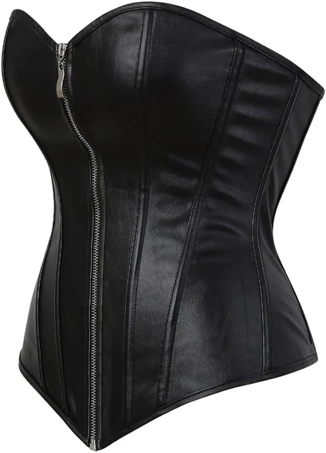 Kranchungel Corsets for Women Plus Size Faux Leather Steampunk Corset Top Zipper Bustier