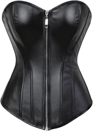Kranchungel Corsets for Women Plus Size Faux Leather Steampunk Corset Top Zipper Bustier