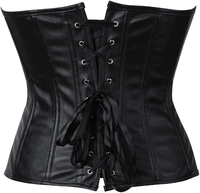 Kranchungel Corsets for Women Plus Size Faux Leather Steampunk Corset Top Zipper Bustier