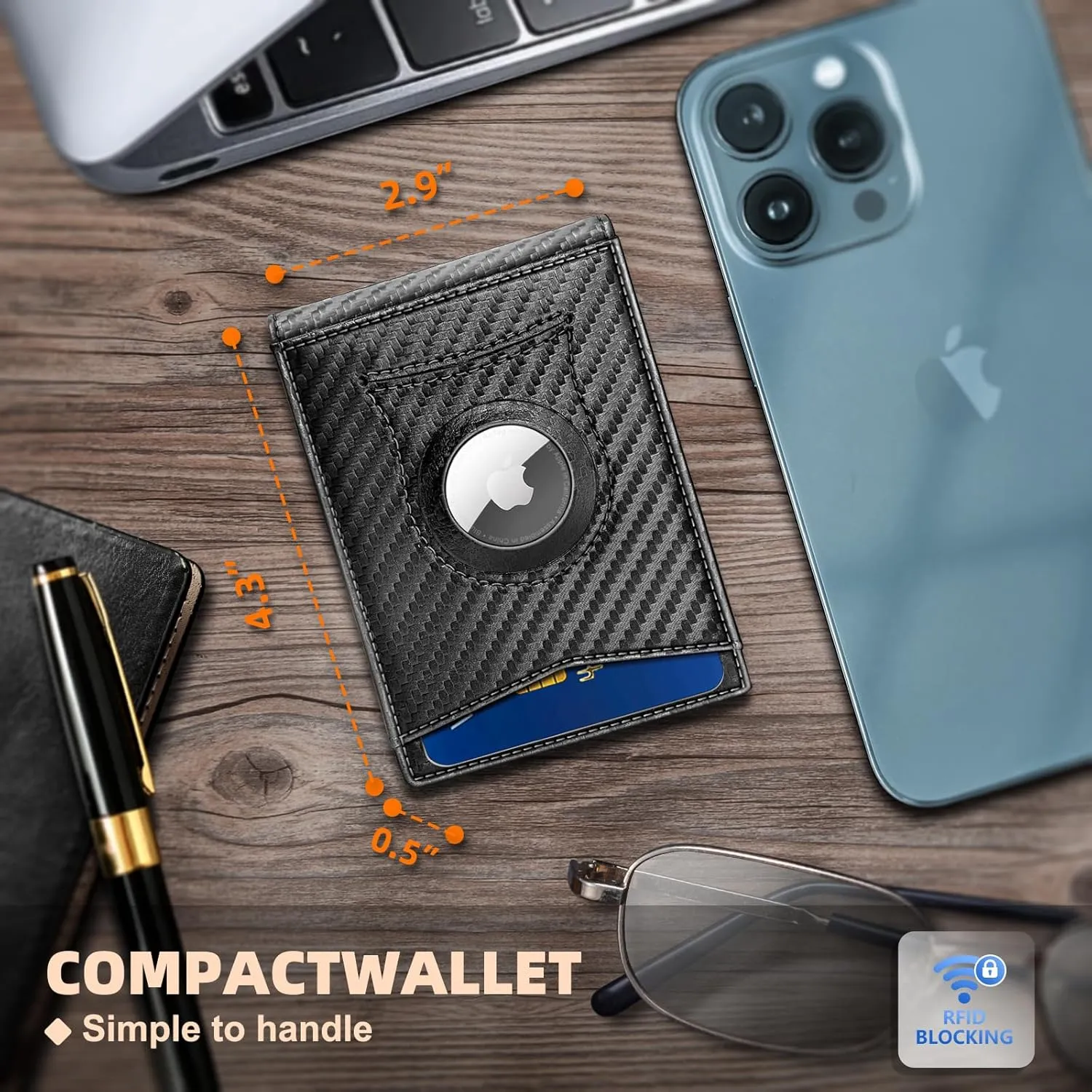 KS Mens Wallet Gift Airtag or Standard Use,Slim Front Pocket Leather Wallet Money Clip 11 cards RFID Blocking