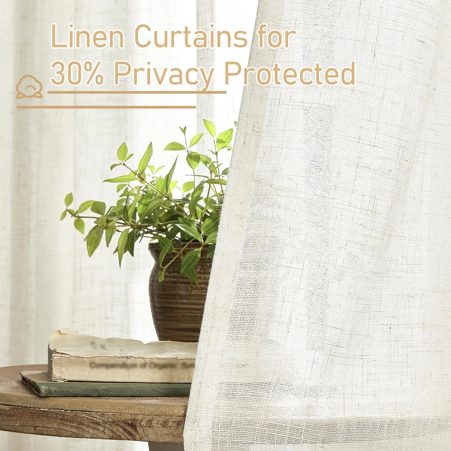 LAMIT Cream Linen Curtains 84 inch Length 2 Panels, Light Filtering Semi Sheer Panels Back Tab and Rod Pocket Neutral Boho Drapes for Bedroom/Living Room, 52 x 84 Inch