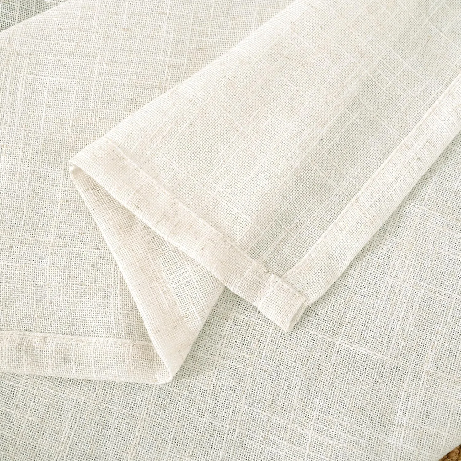 LAMIT Cream Linen Curtains 84 inch Length 2 Panels, Light Filtering Semi Sheer Panels Back Tab and Rod Pocket Neutral Boho Drapes for Bedroom/Living Room, 52 x 84 Inch