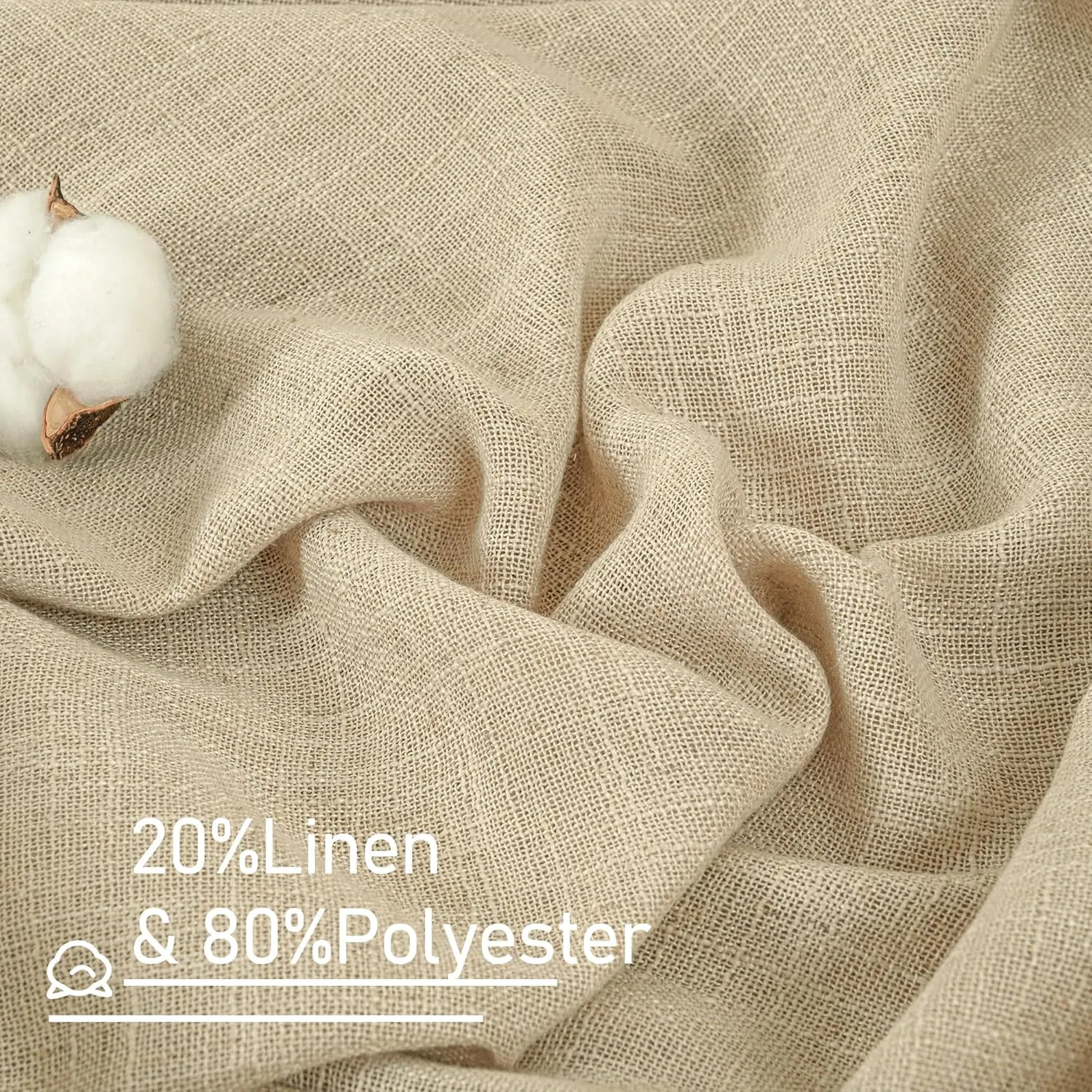LAMIT Light Filtering Linen Curtains 84 inches Long for Bedroom, Faux Linen Textured Semi Sheer Back Tab and Rod Pocket Burlap Boho Modern Drapes for Living Room/Farmhouse, 2 Panels, 52 x 84 Inch