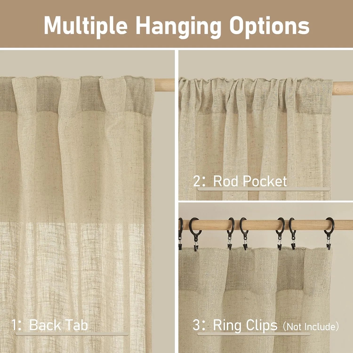 LAMIT Light Filtering Linen Curtains 84 inches Long for Bedroom, Faux Linen Textured Semi Sheer Back Tab and Rod Pocket Burlap Boho Modern Drapes for Living Room/Farmhouse, 2 Panels, 52 x 84 Inch
