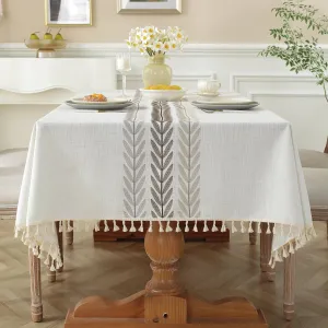 Laolitou Cotton Linen Waterproof Tablecloth for Dining Table Farmhouse Kitchen Rectangle Table Cloth Coffee Wrinkle Free Cover, Beige, Wine Leaf, 55x70 Inch