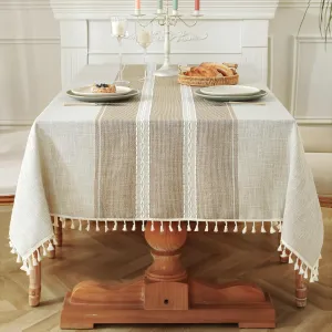 Laolitou Cotton Linen Waterproof Tablecloth for Dining Table Rustic Farmhouse Kitchen Rectangle Table Cloth Coffee Tables Cover, Coffee Lines, 55x70 Inch