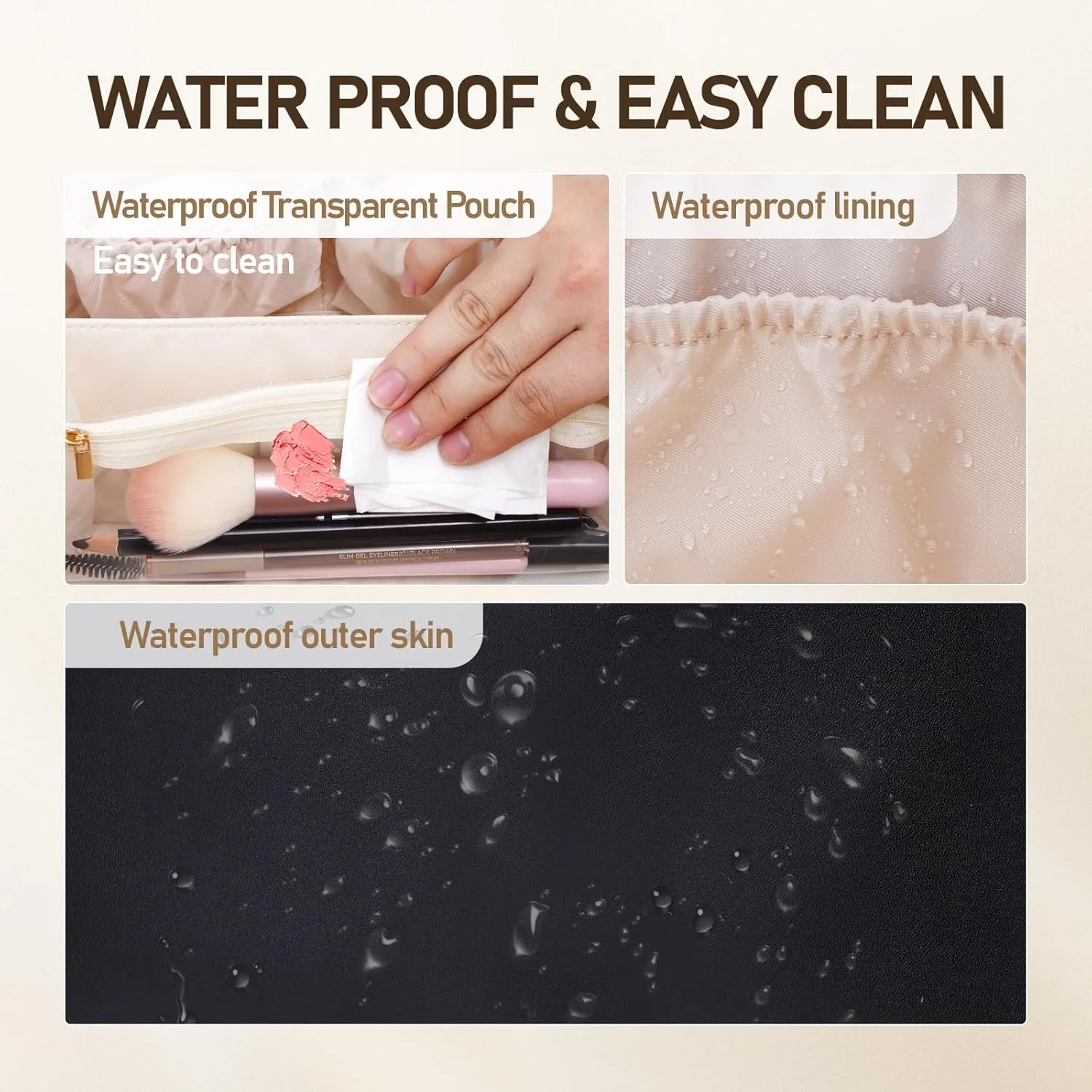 Large Capacity Cosmetic Bag for Women, Waterproof PU Leather Makeup Bag for Travel,Toiletry Bag Make up Organizer with Divider and Handle (Black)