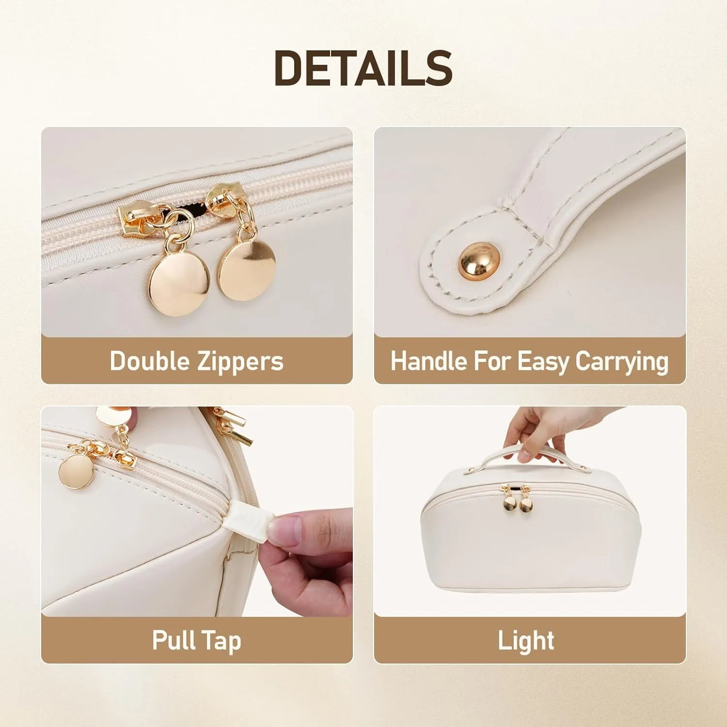 Large Capacity Cosmetic Bag for Women, Waterproof PU Leather Makeup Bag for Travel,Toiletry Bag Make up Organizer with Divider and Handle (White)
