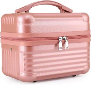 Large Capacity Hard Shell Portable Cosmetic Case,Train Box Cosmetic Storage Bag Makeup Bag with Brush Organizer Travel Bag Case for Women Gift(Pink)