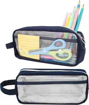 Large Capacity Pen Bag, Organizer, Multiple Compartments, Water Resistant, for Office, Travel, Arts and Crafts (DARK BLUE)