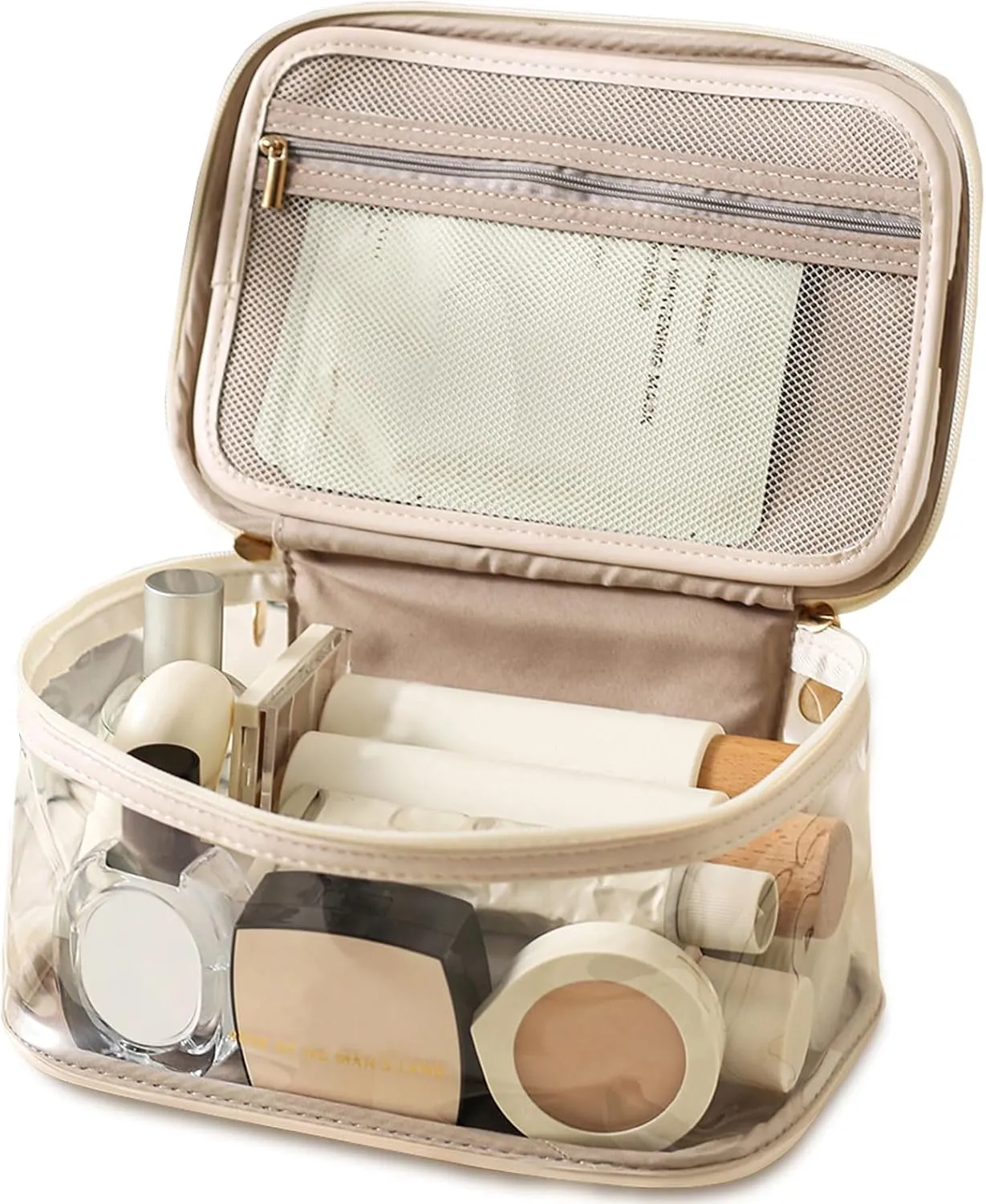 Large Clear Makeup Bag Big Cosmetic Bags Waterproof Toiletry Orangizer with Handle Transparent Toiletries Case Travel Pouch for Women Girls Daily Beauty Purse Essentials Skincare Bag Green