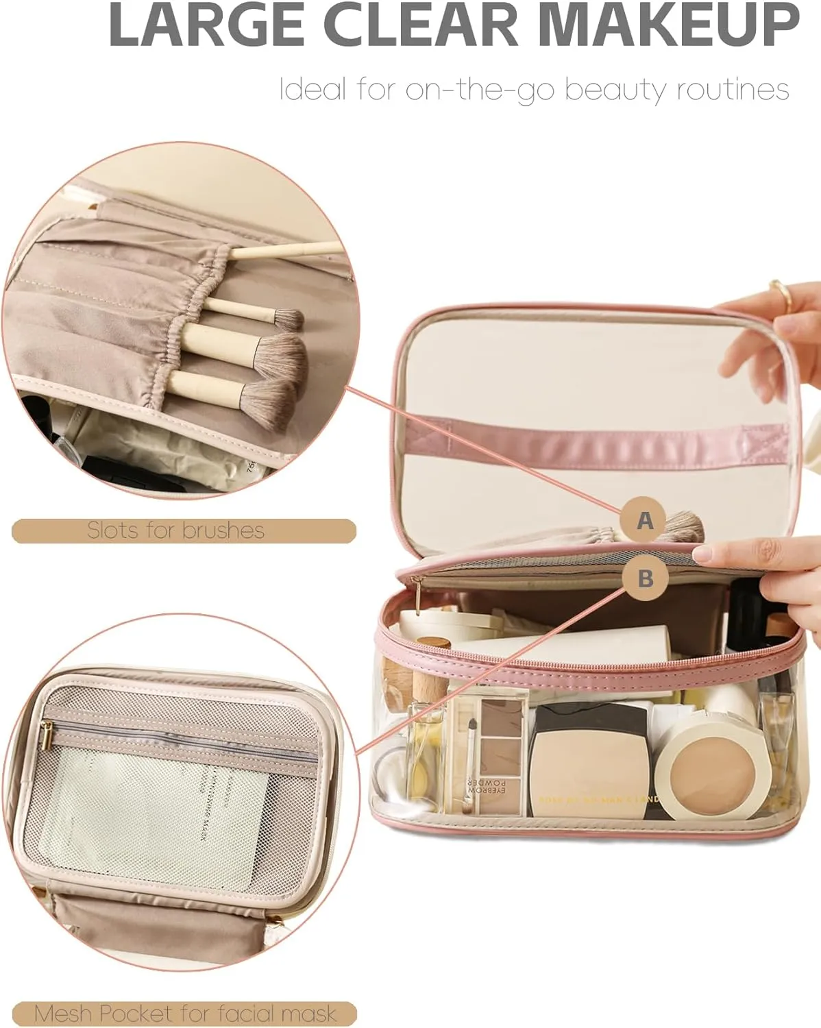 Large Clear Makeup Bag Big Cosmetic Bags Waterproof Toiletry Orangizer with Handle Transparent Toiletries Case Travel Pouch for Women Girls Daily Beauty Purse Essentials Skincare Bag Green