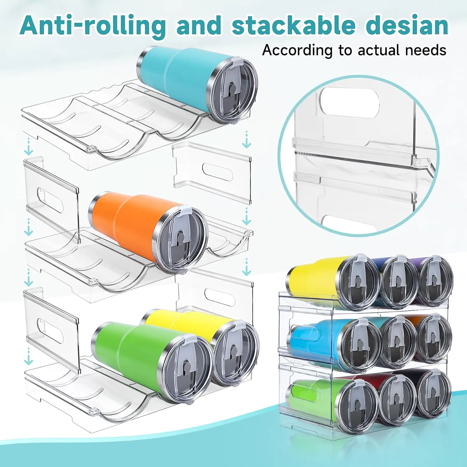 [Large Compartment] Water Bottle Organizer for Stanley 40 oz, 3 Pack Stackable Water Bottle Organizer, Clear Water Bottle Holder for Tumbler Travel Mug Cup, Kitchen Pantry Organization and Storage