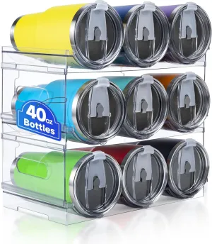 [Large Compartment] Water Bottle Organizer for Stanley 40 oz, 3 Pack Stackable Water Bottle Organizer, Clear Water Bottle Holder for Tumbler Travel Mug Cup, Kitchen Pantry Organization and Storage