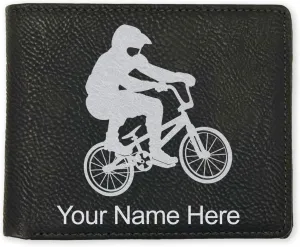 LaserGram Faux Leather Bi-Fold Wallet, BMX Rider, Personalized Engraving Included (Black with Silver)