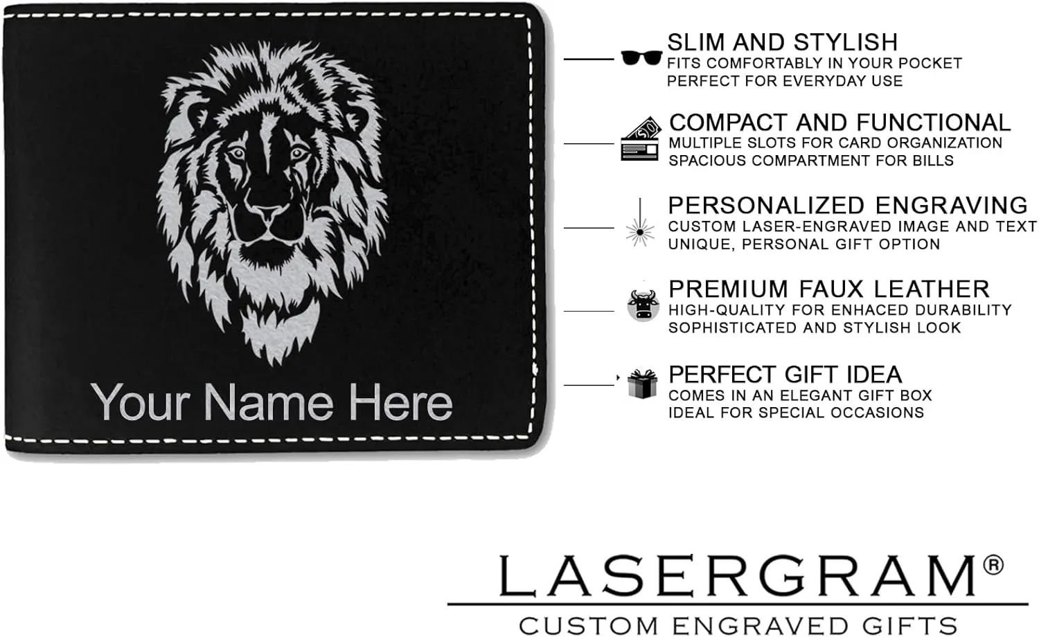 LaserGram Faux Leather Bi-Fold Wallet, BMX Rider, Personalized Engraving Included (Black with Silver)