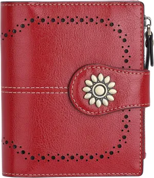 Lavemi Womens Leather Wallet Small Compact RFID Blocking Credit Card Case Purse with Zipper Pocket